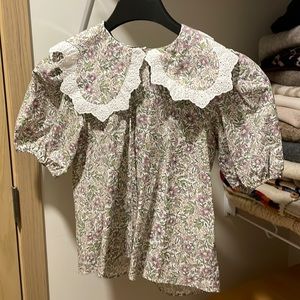 Zara lace collar floral blouse